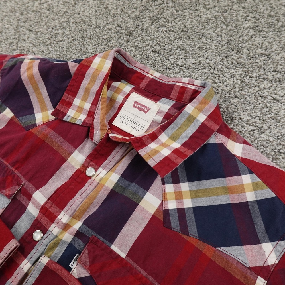Levis Shirt Mens S Red Plaid Western Pearl Snap Button Up Cowboy Long Sleeve Top